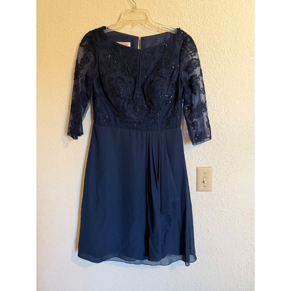 JJ's House Navy Blue Lace Sequin Chiffon Cocktail Dress‎ 3/4 Sleeve Formal